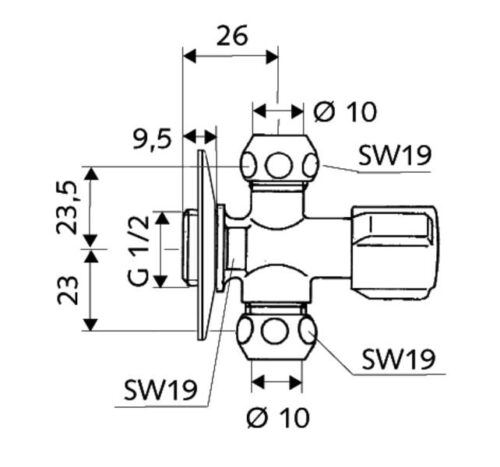 Ventil rohový 1/2"x3/8"x3/8" SCHELL - Image 2